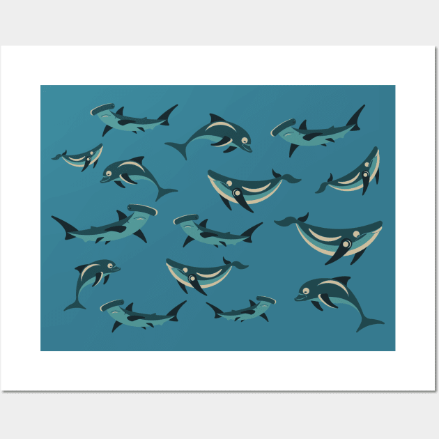 Pattern of dolphins and whales Wall Art by Nosa rez